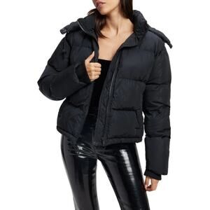 GOOD AMERICAN Hooded Puffer Jacket In Black Heavyweight Removable Hood Size XL